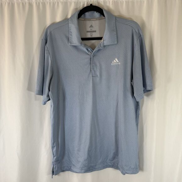 ADIDAS Golf Polo Men's Medium Blue Polka Dot Short Sleeve Soft Collared - Picture 1 of 8